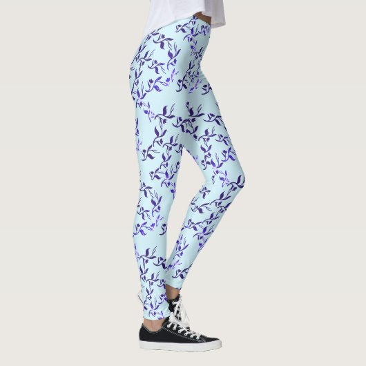 Dunkelblaue Blätter Muster Leggings (Rechts)
