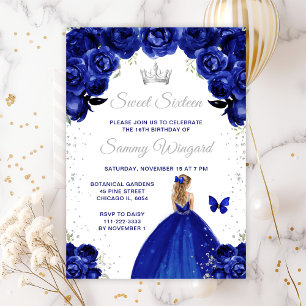 Dunkelblaue Blondhaar-Prinzessin Sweet Sixteen Einladung