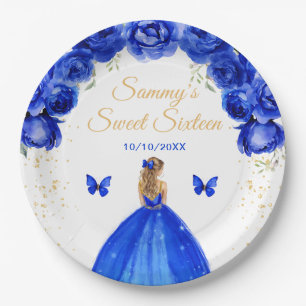 Dunkelblaue Blondhaar-Prinzessin Sweet Sixteen Pappteller