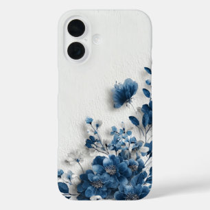Dunkelblaue Blumen  iPhone 16 Hülle