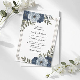 Dunkelblaue Blumenrahmen-Hochzeits-Einladung Einladung