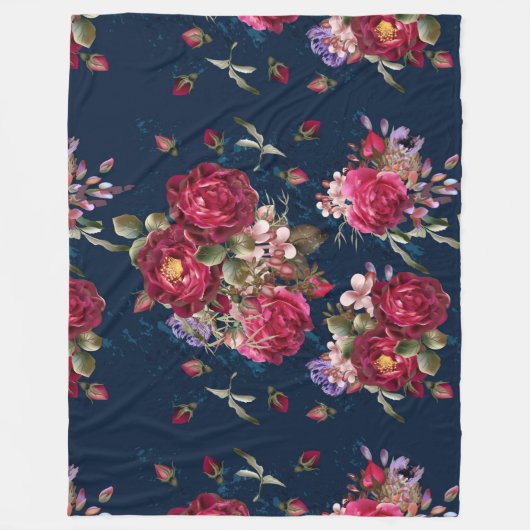 Dunkelblaue BlumenRosen-Fleece-Decke Fleecedecke (Vorderseite)