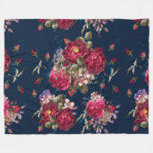 Dunkelblaue BlumenRosen-Fleece-Decke Fleecedecke (Vorderseite (Horizontal))