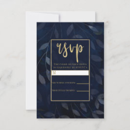Dunkelblaue botanische Blätter Moderne Hochzeitssz RSVP Karte