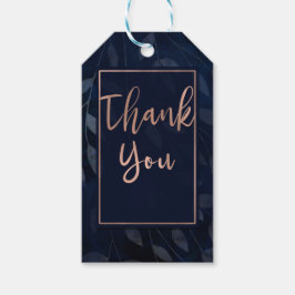 Dunkelblaue botanische Blätter Moderne rosa Hochze Geschenkanhänger