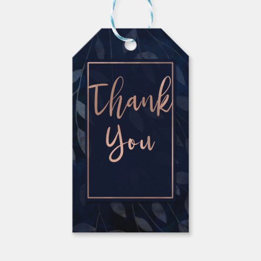 Dunkelblaue botanische Blätter Moderne rosa Hochze Geschenkanhänger (Vorderseite)