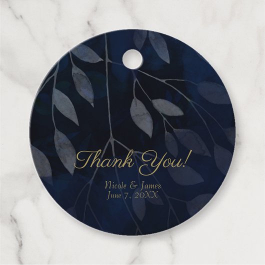 Dunkelblaue botanische Blätter Moderne schicke Hoc Geschenkanhänger (Vorderseite)