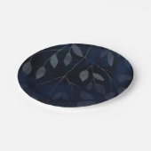 Dunkelblaue botanische Blätter Moderne schicke Hoc Pappteller (Schrägansicht)