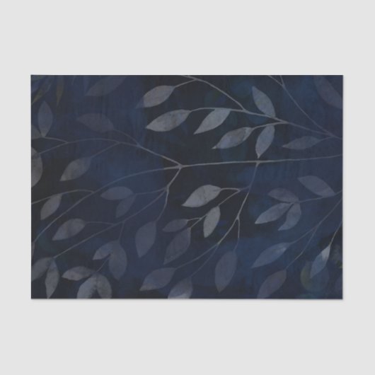 Dunkelblaue botanische Blätter Moderne schicke Hoc Seidenpapier (Vorderseite)