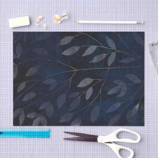 Dunkelblaue botanische Blätter Moderne schicke Hoc Seidenpapier (Handwerk)