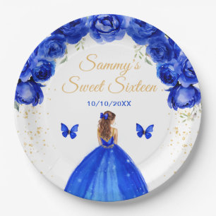 Dunkelblaue braune Haare Prinzessin Sweet Sixteen Pappteller