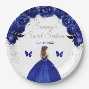 Dunkelblaue braune Haare Prinzessin Sweet Sixteen Pappteller