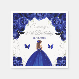 Dunkelblaue braunhaarige Prinzessin Geburtstagsfei Serviette