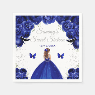 Dunkelblaue braunhaarige Prinzessin Sweet Sixteen Serviette