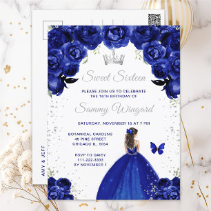 Dunkelblaue Brnette-Har-Prinzessin Sweet Sixteen Postkarte