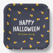 Dunkelblaue Candy Corn Frohes Halloween Pappteller (Vorderseite)