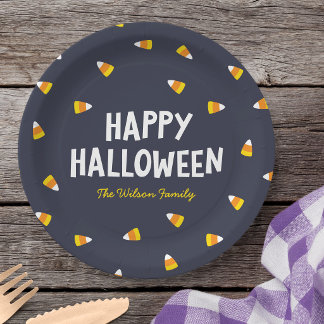 Dunkelblaue Candy Corn Frohes Halloween Pappteller