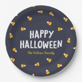Dunkelblaue Candy Corn Frohes Halloween Pappteller (Vorderseite)