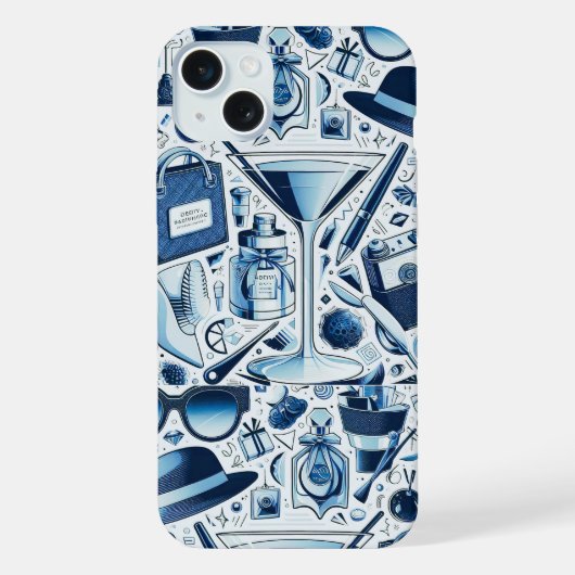 Dunkelblaue Collage Chic und modernes Design iPhone Hülle (Rückseite)