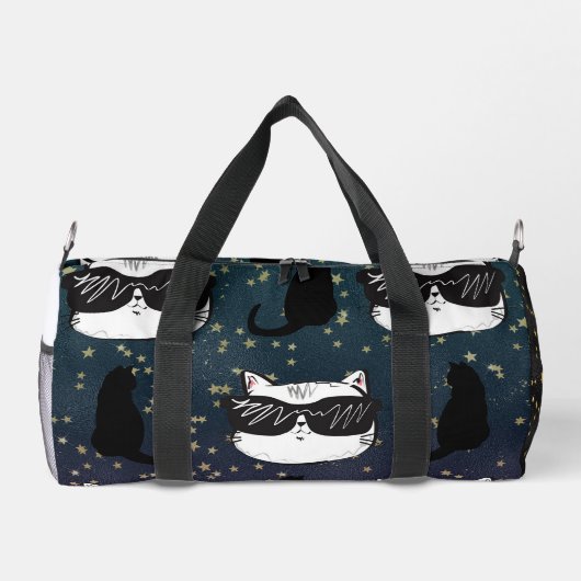 Dunkelblaue, Coole Katzen Druckknopfbeutel Duffle Bag (Rückseite)