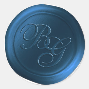 Dunkelblaue Doppelmonogramm-Wachs-Siegel-Aufkleber Runder Aufkleber