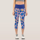dunkelblaue Edelsteine und Perlmuster Capri Leggings (Vorderseite)