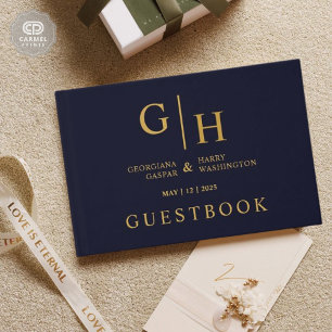 Dunkelblaue Farbe und Schlichte Hochzeit in Gold Gästebuch
