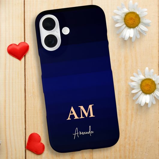 Dunkelblaue Farbstreifen mit Monogramm Case-Mate iPhone Hülle