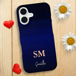 Dunkelblaue Farbstreifen mit Monogramm iPhone 16 Hülle