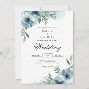 Dunkelblaue florale Swirl-Hochzeit Einladung