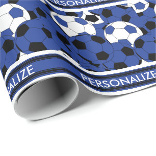 Dunkelblaue Fußball-Collage Geschenkpapier