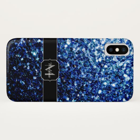Dunkelblaue, glänzende Imitate Glitzer funkeln Mon Case-Mate iPhone Hülle (Rückseite (Horizontal))