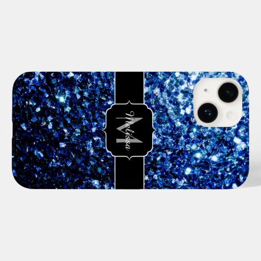 Dunkelblaue, glänzende Imitate Glitzer funkeln Mon Case-Mate iPhone Hülle (Rückseite (Horizontal))