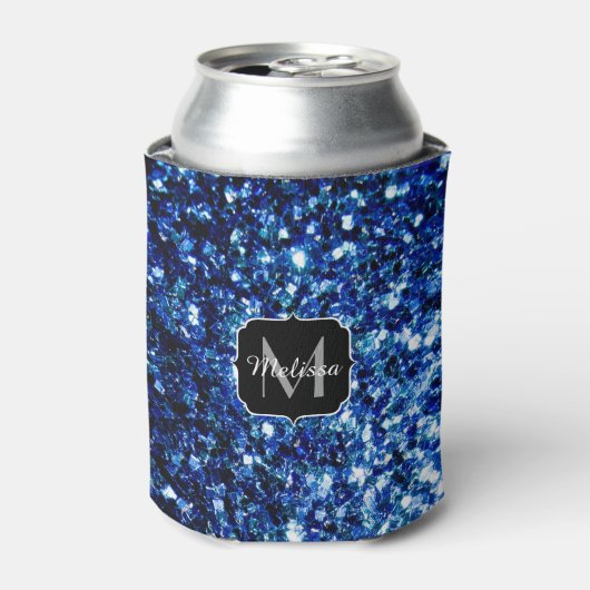 Dunkelblaue, glänzende Imitate Glitzer funkeln Mon Dosenkühler (Kanne Vorderseite)