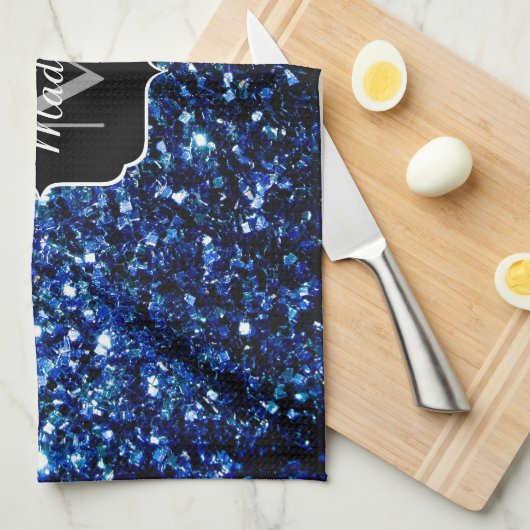 Dunkelblaue, glänzende Imitate Glitzer funkeln Mon Handtuch (Viertel Falte)