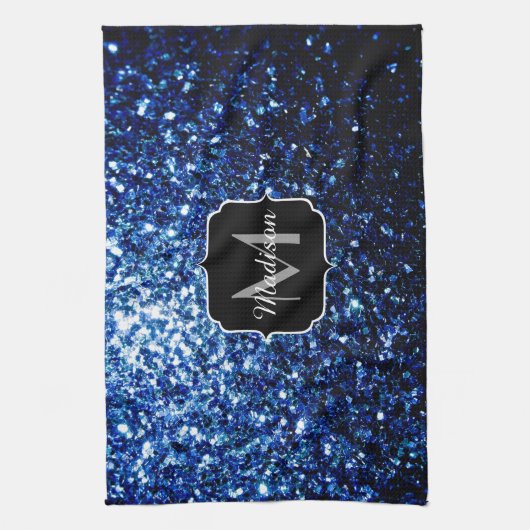Dunkelblaue, glänzende Imitate Glitzer funkeln Mon Handtuch (Vertikal)