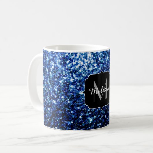 Dunkelblaue, glänzende Imitate Glitzer funkeln Mon Kaffeetasse (Vorderseite Links)