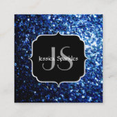 Dunkelblaue, glänzende Imitate Glitzer funkeln Mon Quadratische Visitenkarte (Rückseite)
