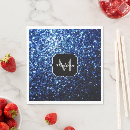 Dunkelblaue, glänzende Imitate Glitzer funkeln Mon Serviette (Beispiel)