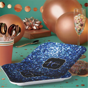 Dunkelblaue, glänzende Imitate Glitzer funkeln Swe Pappteller