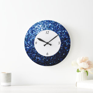 Dunkelblaue, glänzende Imitate Glitzer Glitzern Große Wanduhr