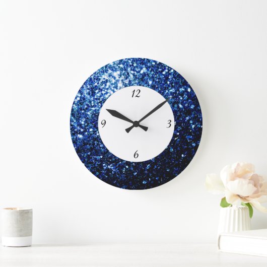 Dunkelblaue, glänzende Imitate Glitzer Glitzern Große Wanduhr (Zuhause)