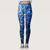 Dunkelblaue, glänzende Imitate Glitzer Glitzern Leggings (Vorderseite)