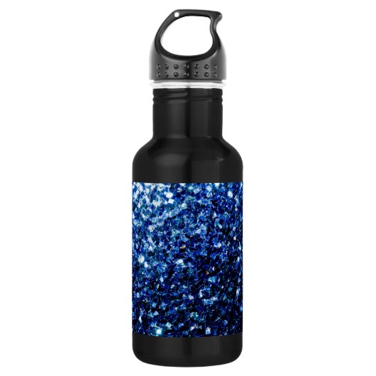Dunkelblaue, glänzende Imitate Glitzer Glitzern Trinkflasche (Vorderseite)