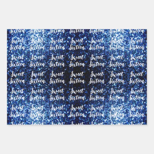 Dunkelblaue Glitzern Sweet 16 elegantes Skriptmust Geschenkpapier Set (Vorderseite 2)