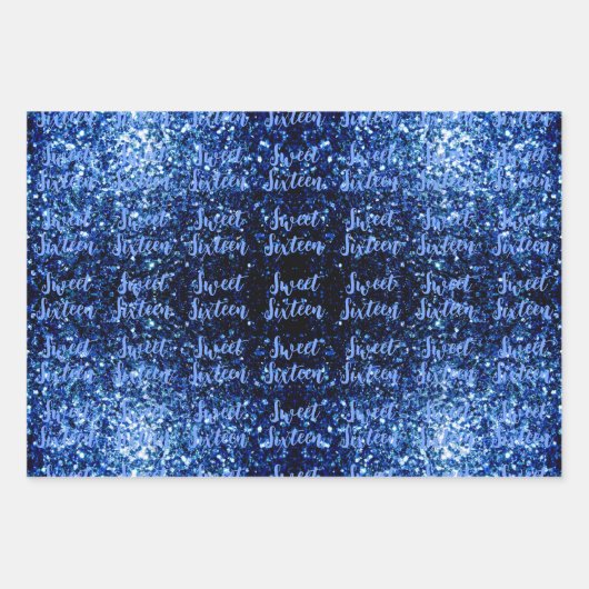 Dunkelblaue Glitzern Sweet 16 elegantes Skriptmust Geschenkpapier Set (Vorderseite 3)