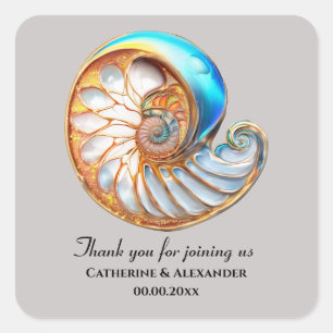 Dunkelblaue Gold Tritonsschnecke Danke Quadratischer Aufkleber