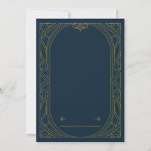 Dunkelblaue & goldene Art Deco Hochzeitseinladung