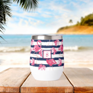 Dunkelblaue Grunge Streifen Pink Flamingo Mit Mono