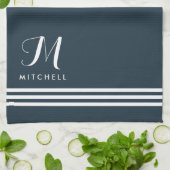 Dunkelblaue, hoch entwickelte Streifen und Monogra Geschirrtuch (Gefaltet)